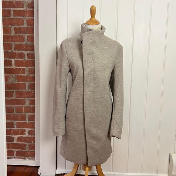 ZARA Funnel Neck Wool Blend Coat Jacket Light Grey Womens M - Picture 3 of 11